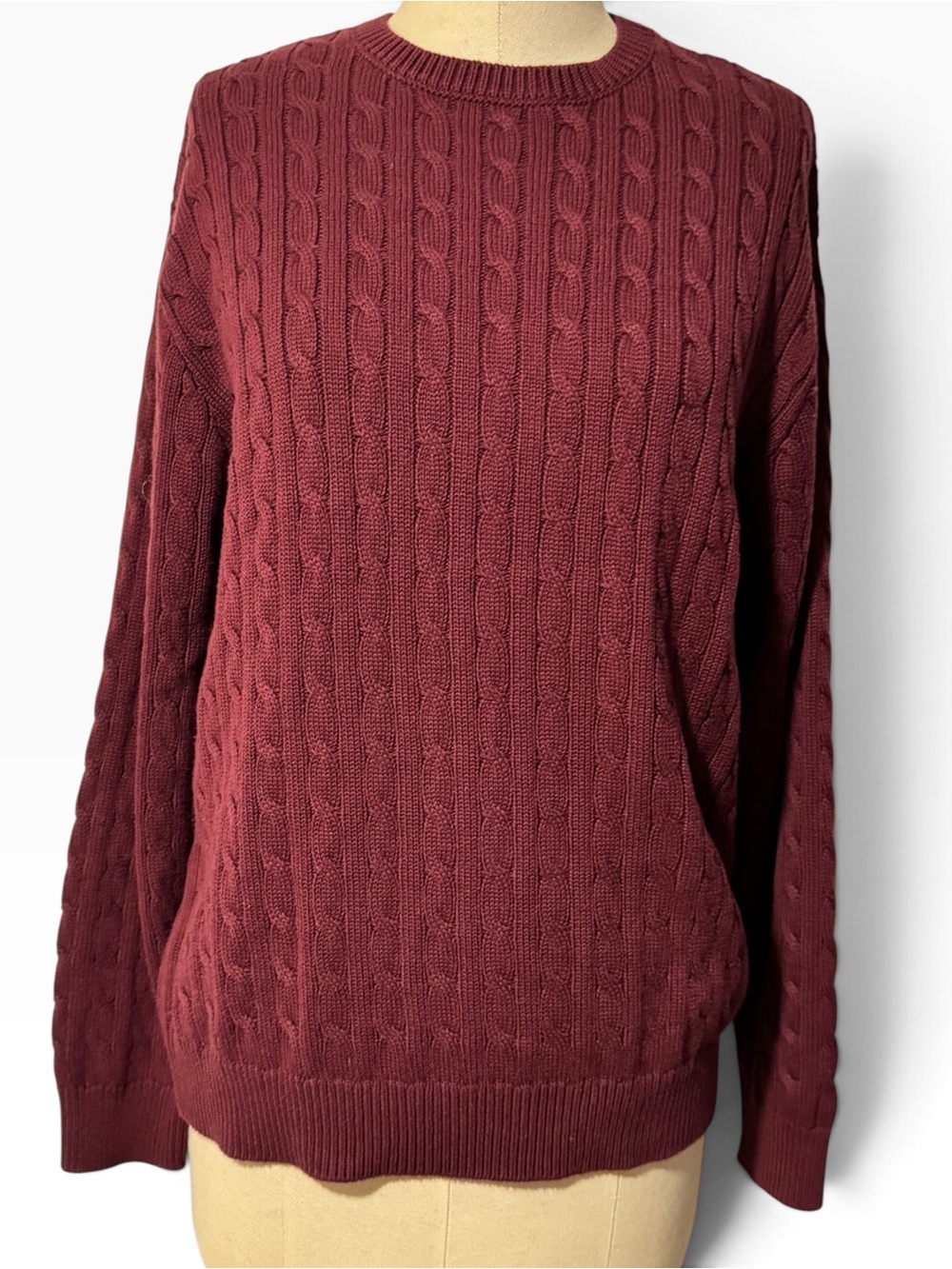 Brandy Melville Brianna Burgundy Cable Knit Crewneck Sweater
